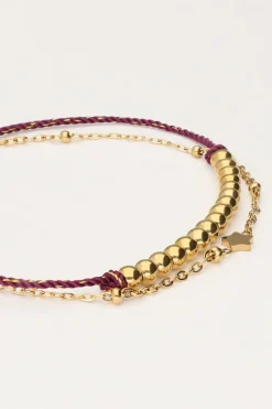 Minimalistische Dubbele Armband Met Paars Koord En Kralen