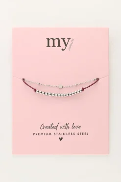 Minimalistische Dubbele Armband Met Paars Koord En Kralen