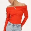 Oranje Off-shoulder Top Met Structuur