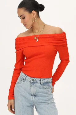 Oranje Off-shoulder Top Met Structuur