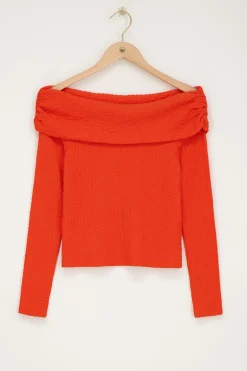 Oranje Off-shoulder Top Met Structuur