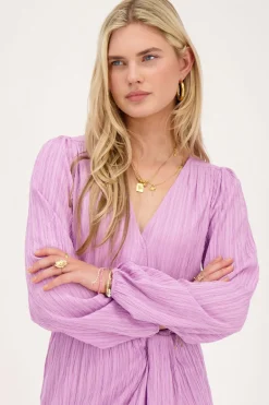 Paarse Crinkle Midi Jurk Met Overslag