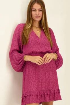 Paarse Jacquard Jurk Met Lange Mouwen