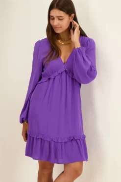 Paarse Jurk Met Lange Mouwen & Open Rug