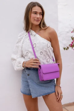 Paarse Leather Look Crossbody Tas