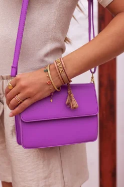 Paarse Leather Look Crossbody Tas