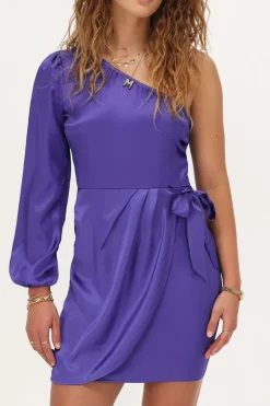 Paarse Satijnen One-shoulder Jurk Met Overslag