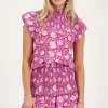 Paarse Top Met Roze Bloemenprint En Smock