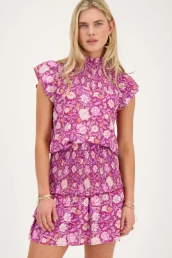 Paarse Top Met Roze Bloemenprint En Smock