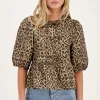 Panter Top Met Strikjes En Pofmouwen
