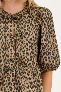 Panter Top Met Strikjes En Pofmouwen