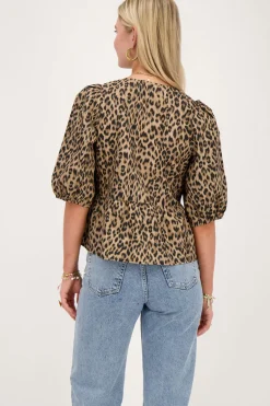Panter Top Met Strikjes En Pofmouwen