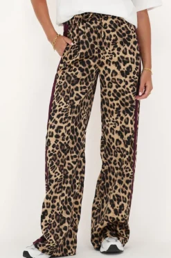 Panterprint Satijnen Wide Leg Broek Met Paarse Tape