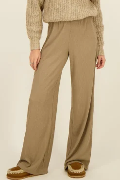 Taupe Wide Leg Broek Met Structuur