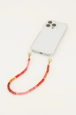 Telefoonkoord Met Rode En Gouden Kralen