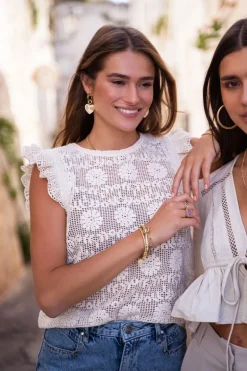 Witte Kanten Top Met Ruffle