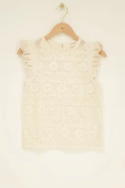 Witte Kanten Top Met Ruffle