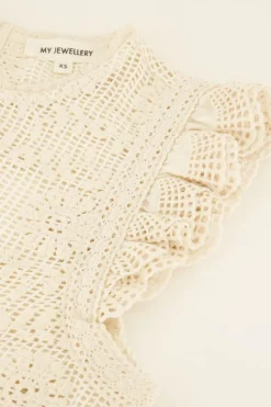 Witte Kanten Top Met Ruffle