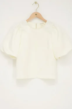 Witte Top Met Gepofte Mouwen