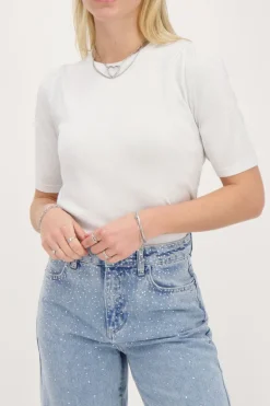 Zilveren Lurex Top Met Korte Mouwen