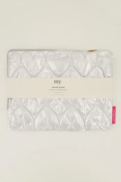 Zilveren Metallic Laptop Hoes Met Hartjes Patroon