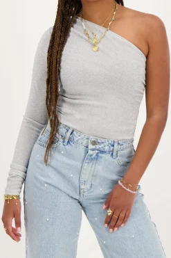 Zilveren One-shoulder Top Met Lurex