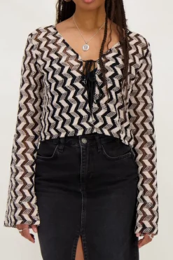 Zwart-beige Crochet Vestje