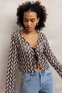 Zwart-beige Crochet Vestje