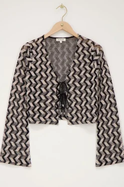 Zwart-beige Crochet Vestje