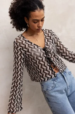 Zwart-beige Crochet Vestje