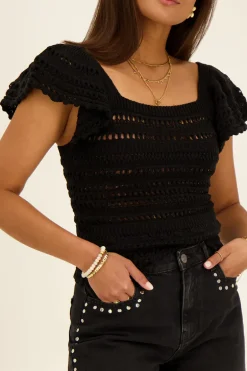 Zwarte Ajour Crop Top