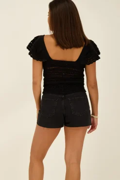 Zwarte Ajour Crop Top