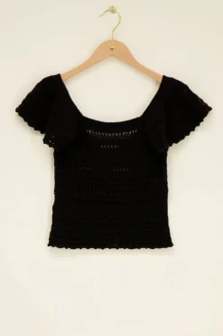 Zwarte Ajour Crop Top