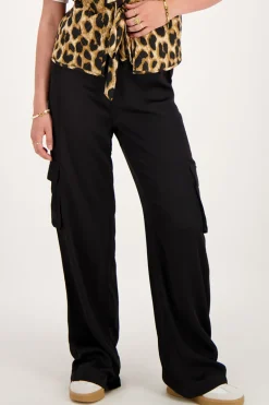 Zwarte Cargo Wide Leg Met Satijnen Look