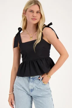 Zwarte Corset Top Met Strikbandjes