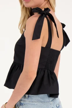 Zwarte Corset Top Met Strikbandjes
