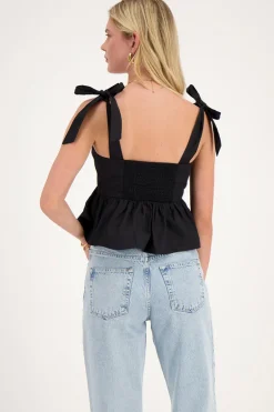 Zwarte Corset Top Met Strikbandjes