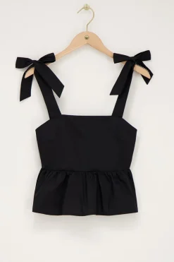 Zwarte Corset Top Met Strikbandjes