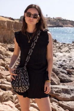 Zwarte Crinkle Top Met Ruffle