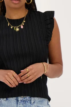 Zwarte Crinkle Top Met Ruffle