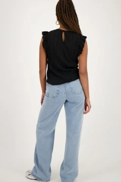 Zwarte Crinkle Top Met Ruffle