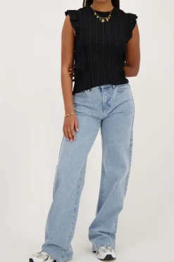 Zwarte Crinkle Top Met Ruffle