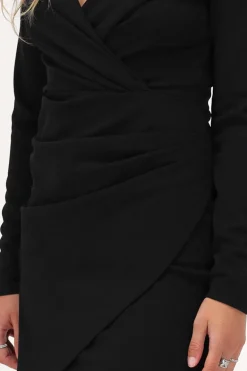 Zwarte Jurk Met Overlap Gedrapeerd