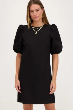 Zwarte Jurk Met Strikjes En Pofmouwen