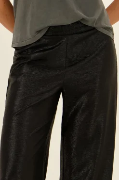 Zwarte Metallic Broek Wide Leg