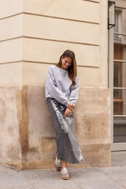 Zwarte Midi Rok Met Pailletten