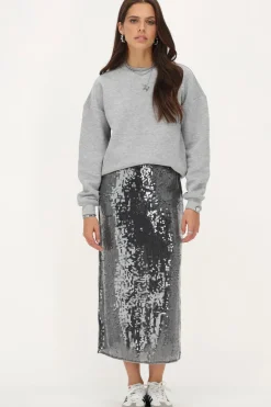 Zwarte Midi Rok Met Pailletten