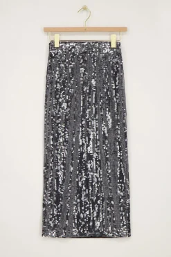 Zwarte Midi Rok Met Pailletten