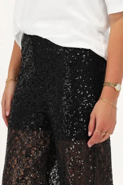 Zwarte Wide Leg Broek Met Pailletten