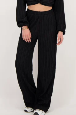 Zwarte Wide Leg Crinkle Broek